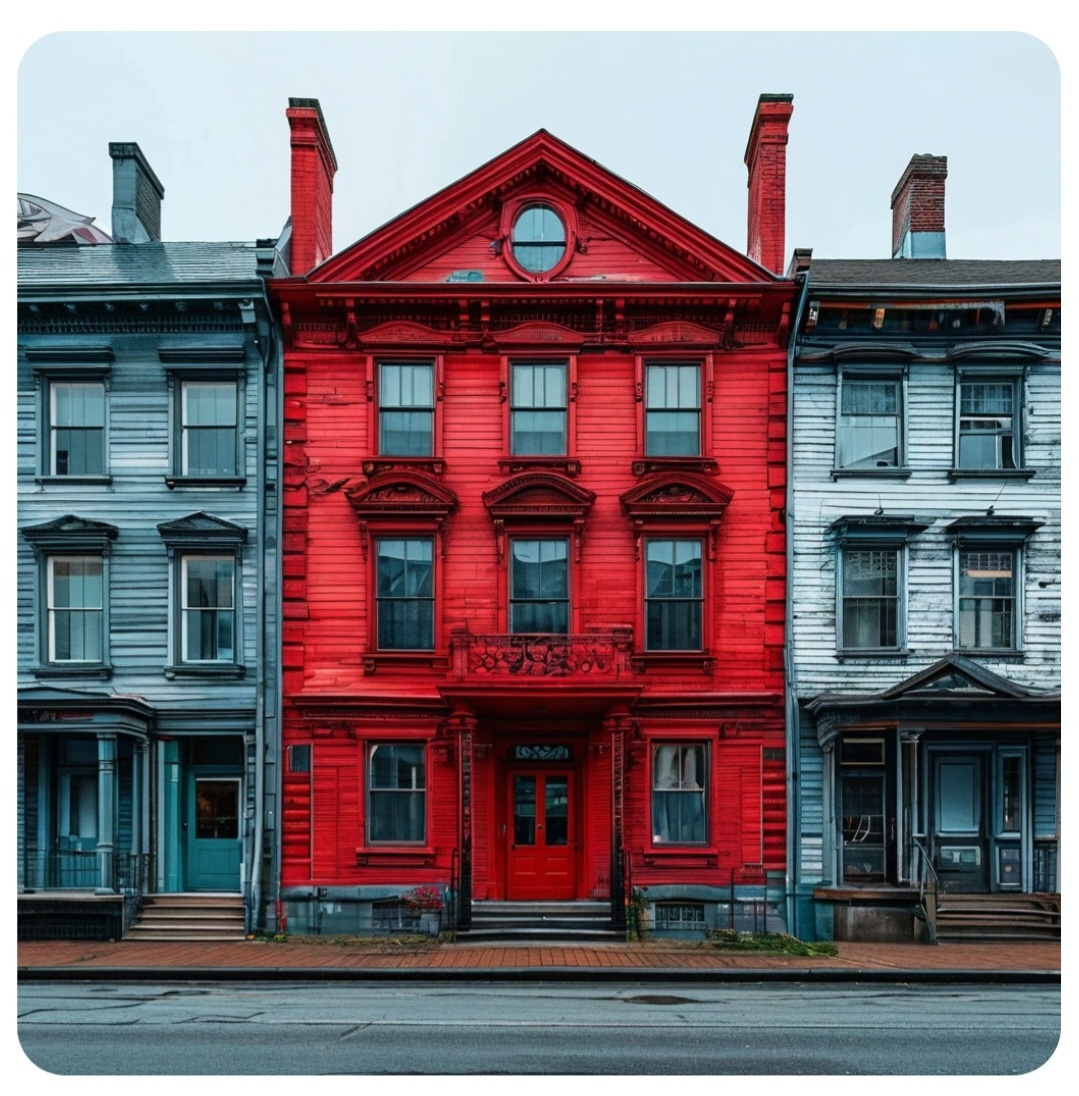 Иллюстрация, созданная "Шедеврум". Загадочное красное здание