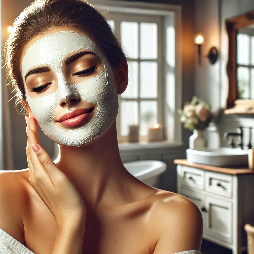 Женщины, которая наносит увлажняющую маску в уютной, хорошо освещённой ванной комнате
