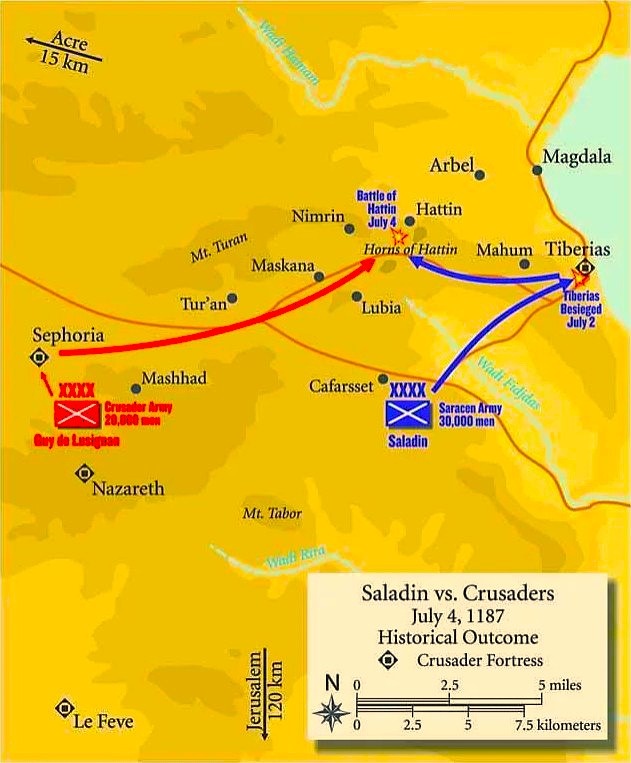 Передвижения противоборствующих сторон накануне сражения при Хаттине. Источник: https://yandex.ru/images