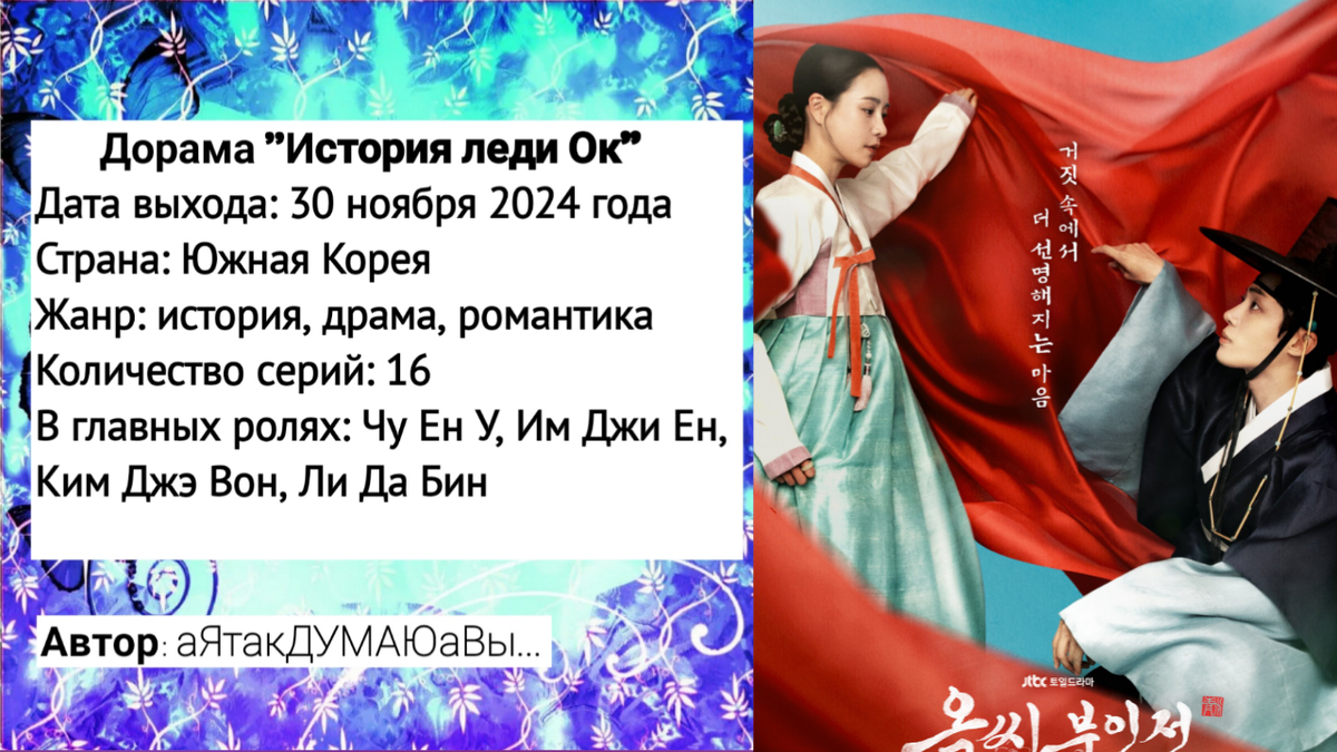 Коллаж создан автором этой статьи. В нем использован постер к дораме "История леди Ок" 2024 года. Источник: https://www.kinopoisk.ru/picture/4167727/