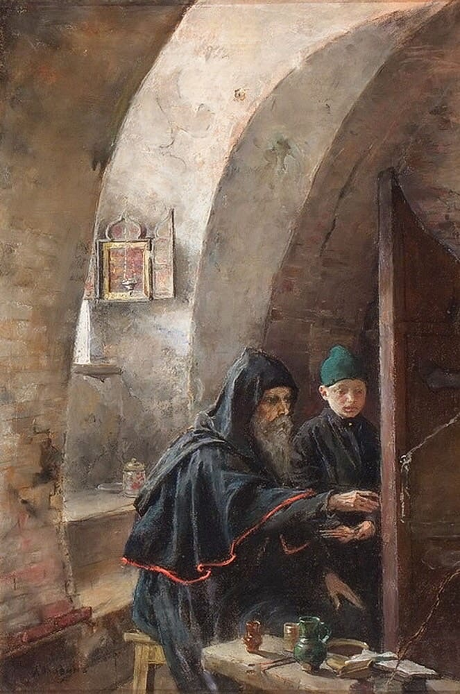 А.Я.Головин. В иконописной мастерской. Древнерусский иконописец. 1894. ГТГ.