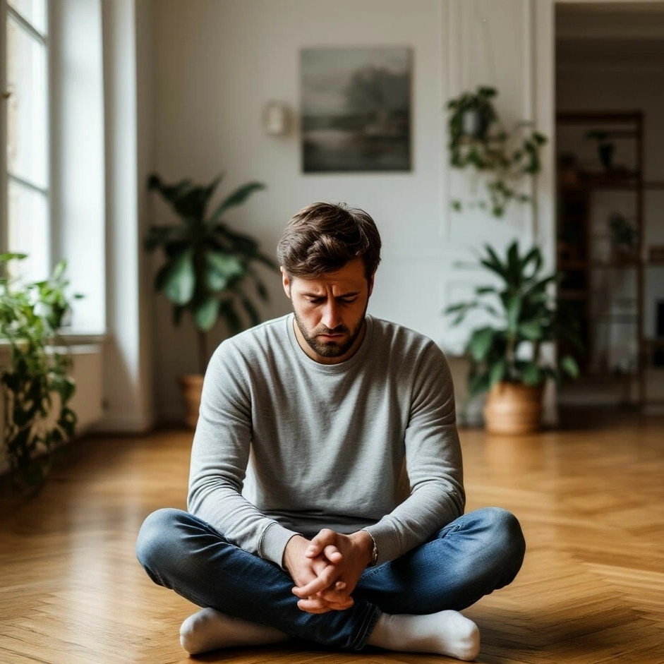 Можно быть несчастным в своей новенькой видовой квартирке! Изображение сгенерировано на платформе Шедеврум