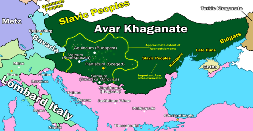 Карта Аварского каганата.