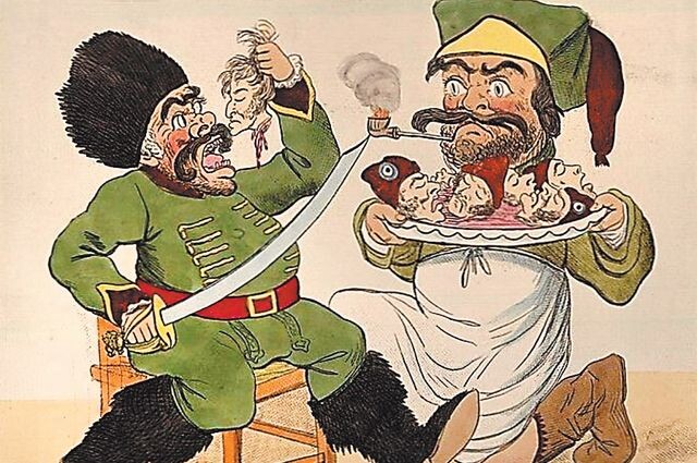 Казаков так демонизировали, что даже Александра Суворова изображали небритым казаком поедающим головы своих врагов