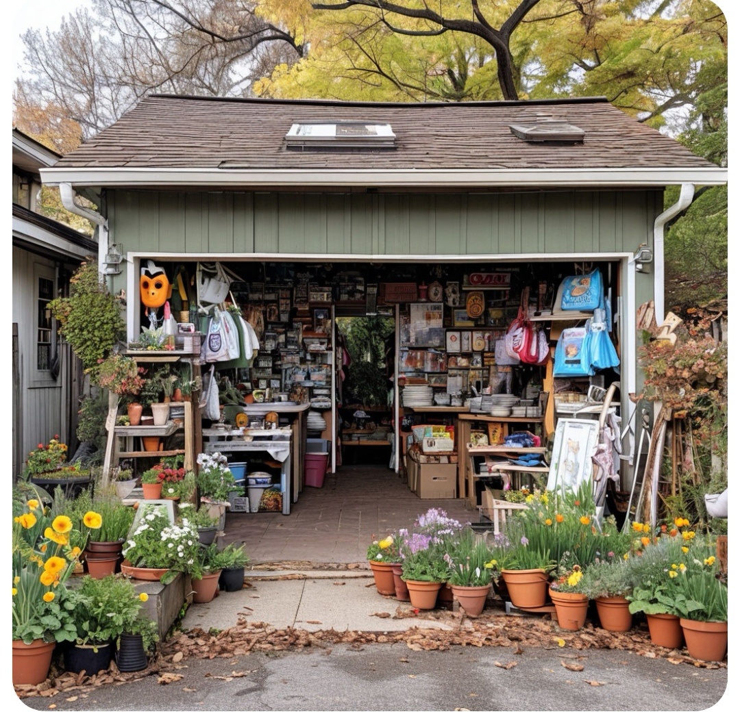 а это ИИ так представляет себе весенний гаражный сейл