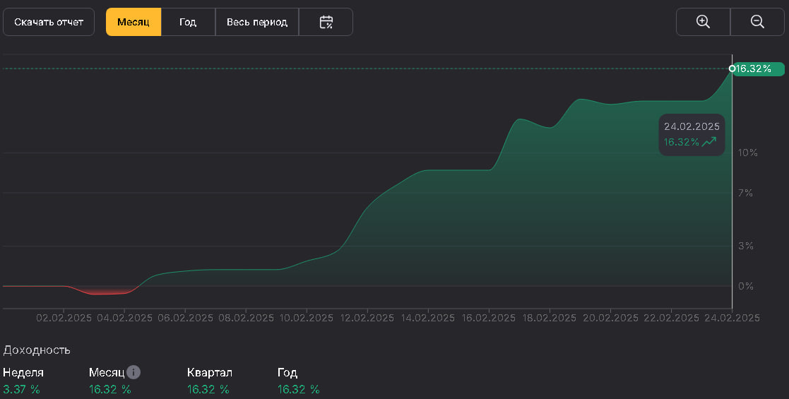 + 16 % за февраль месяц, при росте рынка на 13%,