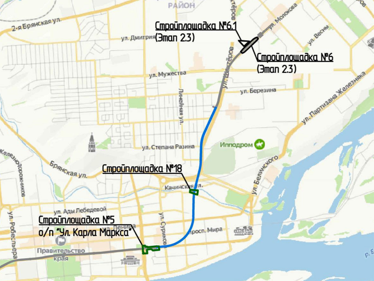     Вот так пройдут тоннели восточной оконечности первой линии метротрама Красноярска. Серой линией показан уже пройденный под землей участок от ул. Молокова до техсбойки на ПК153 по ул. Шахтеров. Теперь есть положительное заключение на все 3,4 км от станции до станции