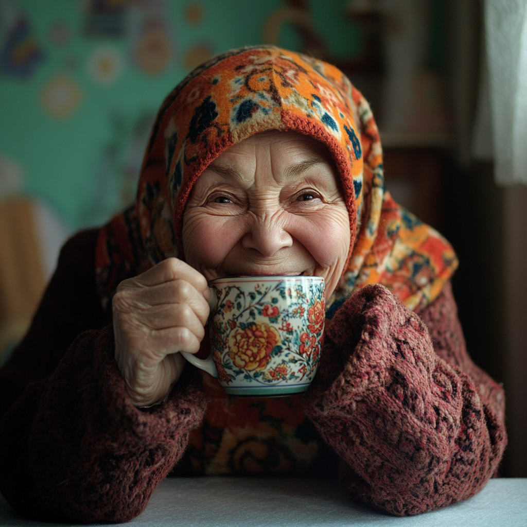 Бабуля пьёт чай. Фото fb8.