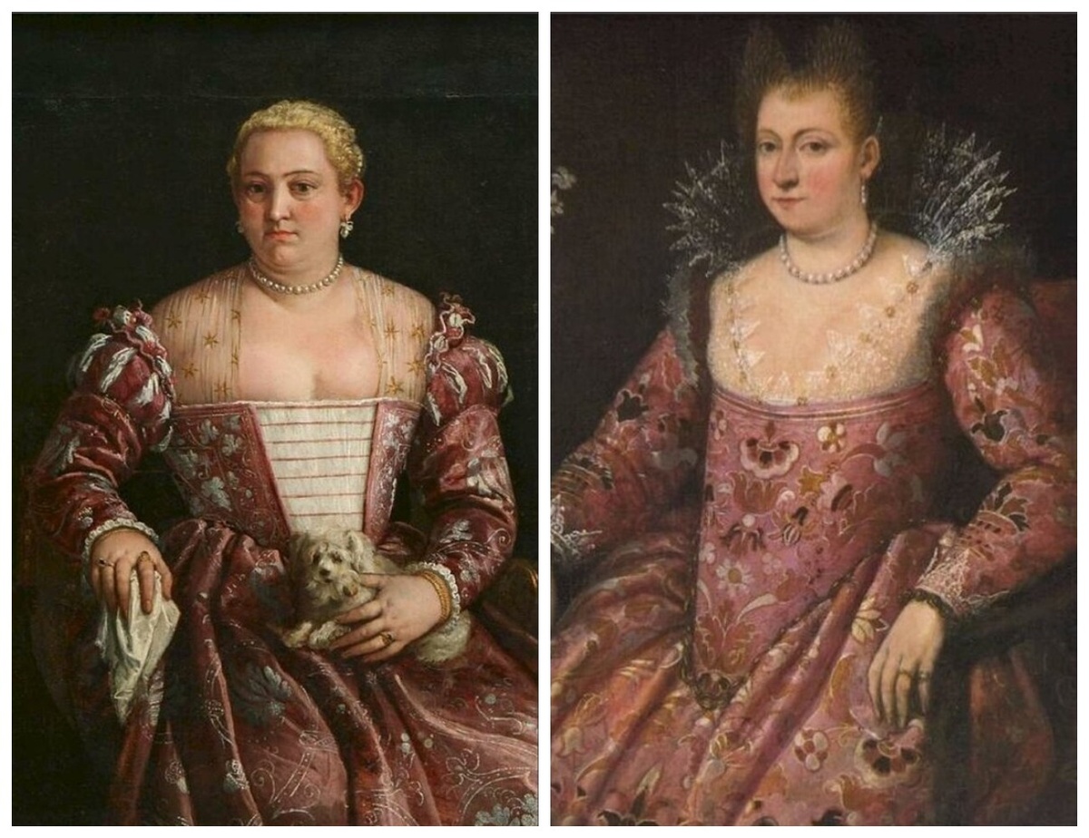 Portrait of a woman with lapdog, 1570s, Veronese и Domenico Robusti, c 1590s Portrait of a Courtesan Venice. Видите жемчужное ожерелье? Это признак благородной и благопристойной дамы, кокотки жемчугов тогда не носили