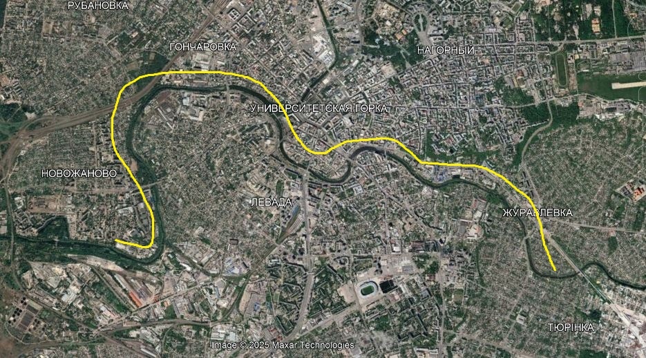 река Харьков и Лопань образуют вид "лежащего суслика"