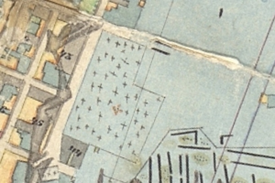 Старое кладбище при церкви Иоанна Предтечи на схеме 1853 года