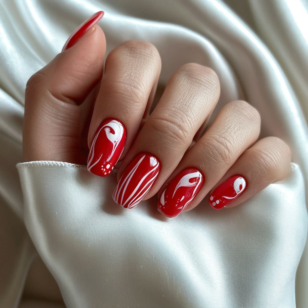 Красный + белый маникюр