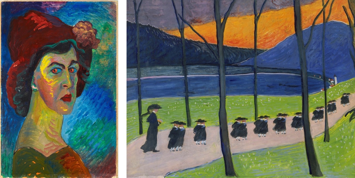 Марианна Веревкина. Автопортрет, 1910. Справа: Осень. Школа, ок. 1907