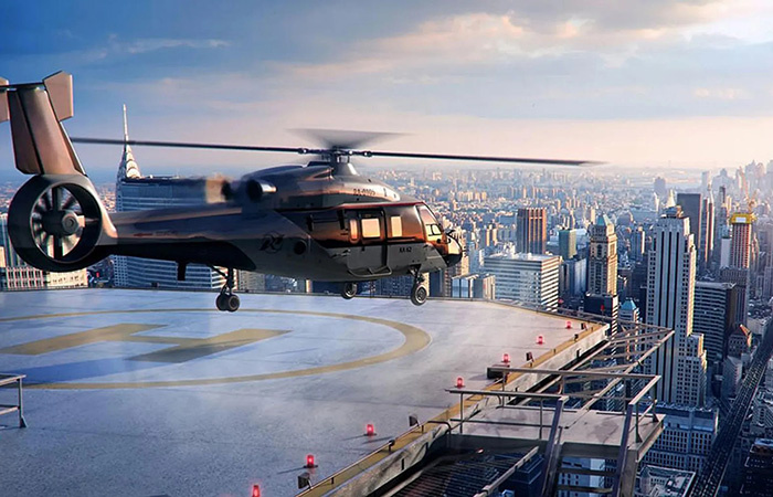 Вертолёт в городе./ Фото: skybuffer.com