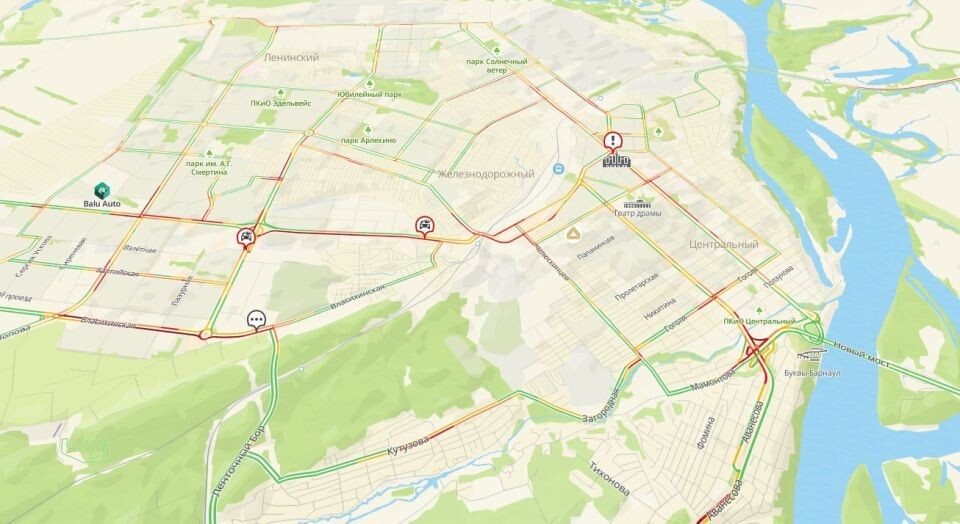    Пробки в Барнауле утром 11 марта. Источник: 2gis.ru