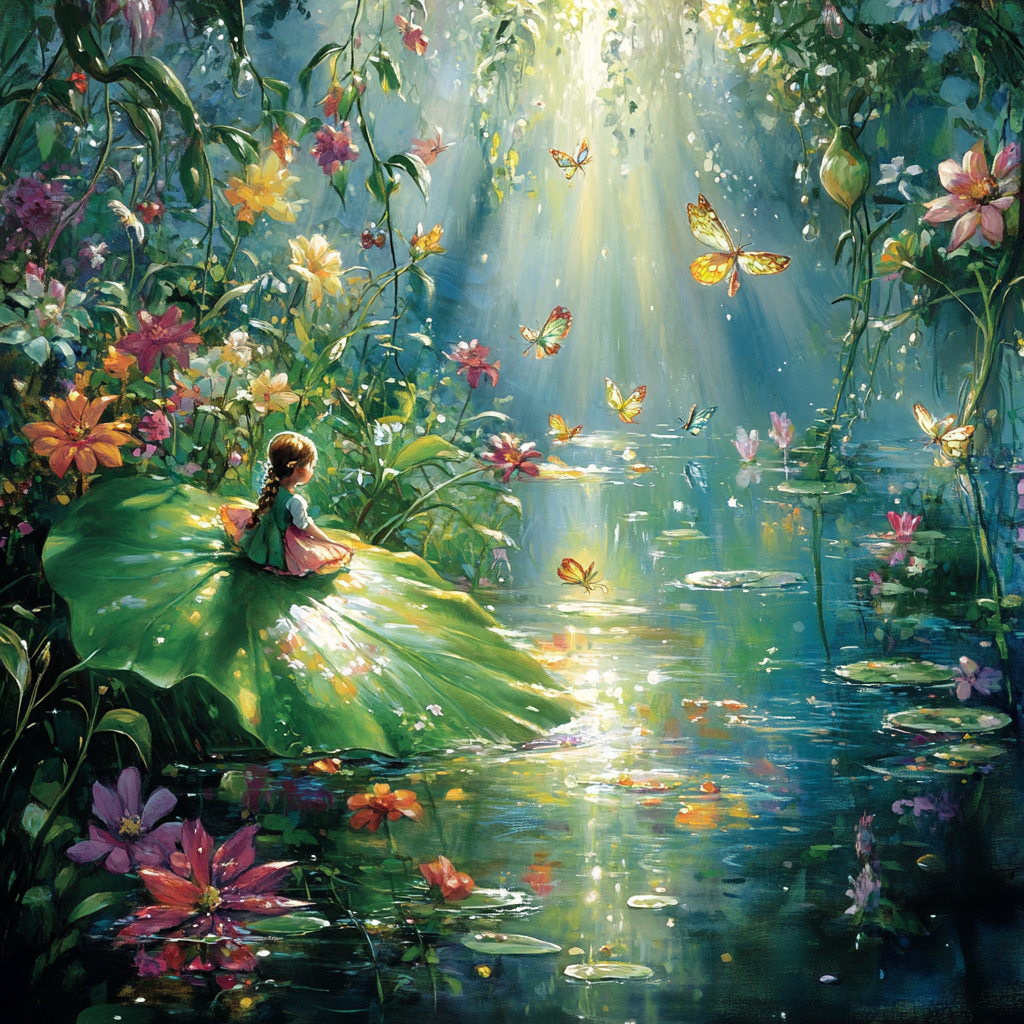 Моя фантазия на тему Дюймовочки и сказок Андерсена. Выполнено с помощью нейросетей