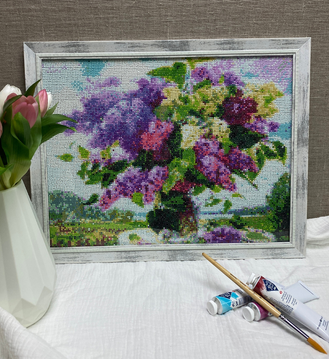 Оформление алмазной мозаики в раму с акриловым стеклом от багетной мастерской Галерея РА