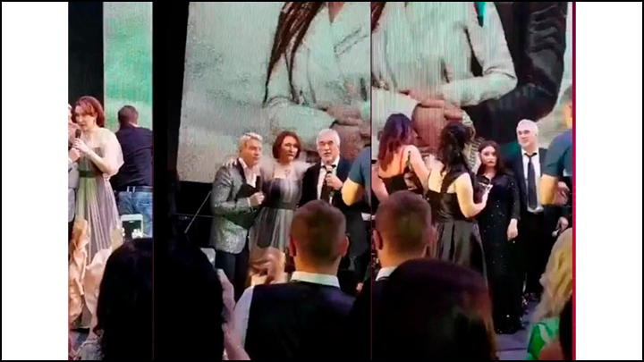    Простая кубанская судья (в центре) и её дорогие гости - Басков и Меладзе // Стоп-кадр видеозаписи со свадьбы