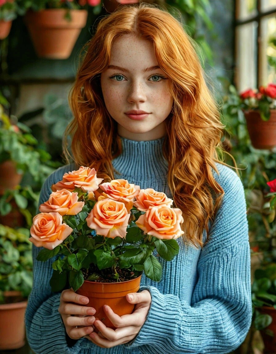 Женечка и розы. Картинка сгенерирована ИИ