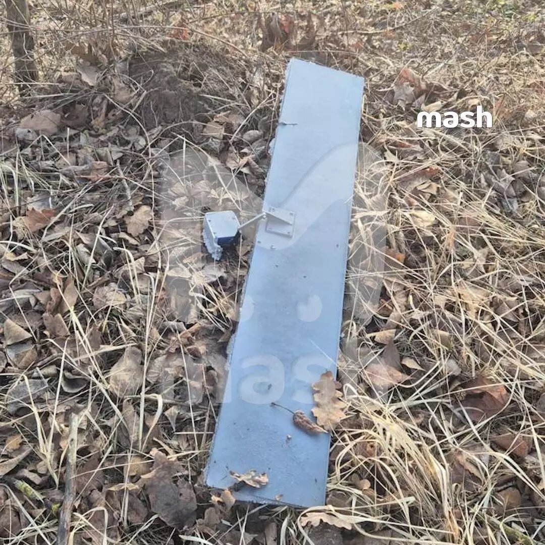 Обломки дрона ВСУ в лесопарковой зоне подмосковного СНТ «Металлург-1» в Домодедове. Фото: Mash