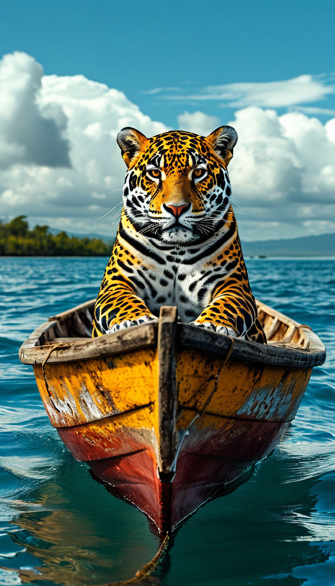 Как вам ягуарчик? А хотели бы с таким в лодочке покататься? Пи катался с бенгальским тигром, а Макс Шмидт - как раз с ягуаром. Что характерно, у обоих авторов (оригинала и копии) в конце путешествия чисто горьковский вопрос: "А был ли мальчик?" То бишь котик. Шмидт - молодец: был или не был ягуар, но мысли о котиках он не оставил и стал их разводить на ферме.