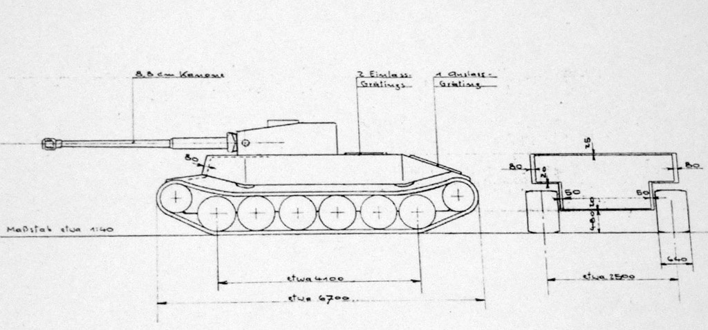 Исходный эскиз Gerät 4501P, еще до усиления броневой защиты.