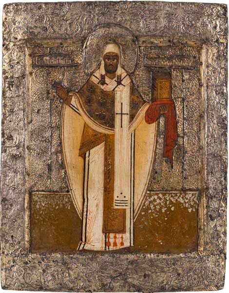 СВЯТИТЕЛЬ ЛЕОНТИЙ РОСТОВСКИЙ. Вторая половина XVI века. Ростов.Дерево, темпера; 28,5 × 22,5 см. Собрание Музея имени Андрея Рублева