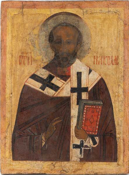 НИКОЛАЙ ЧУДОТВОРЕЦ. Двусторонняя икона. Начало XVI века. Русский Север. Дерево, левкас, темпера. 63 х 47 см. Собрание Музея им. Андрея Рублева