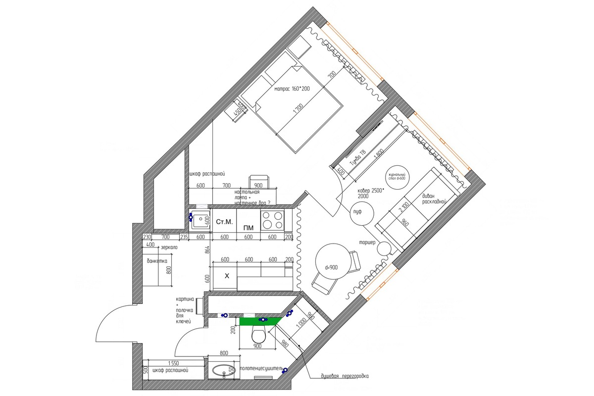 Итоговая планировка и расстановка мебели