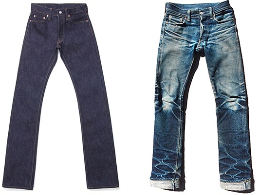 До и после на джинсах Pure Blue Japan 