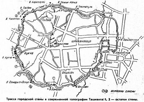 Расположение даха и городской стены на старой карте Ташкента. Изображение с сайта hook.report