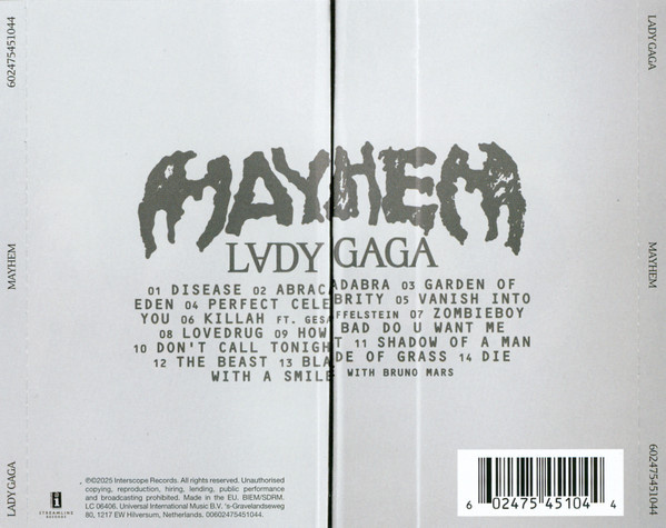 Правообладатель: https://www.discogs.com/master/3772997-Lady-Gaga-Mayhem/image/SW1hZ2U6MTIzMDQ3MTg2?srsltid=AfmBOoplXqc0XGuVRxM5NacEKHIRCcCY5zreYLI4-xpDHEhqBapnZVO_