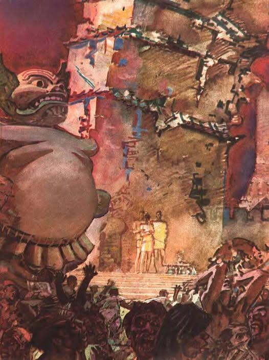 И. Ефремов, "Час быка".
Иллюстрация А.Н. Побединского для журнала "Техника-Молодёжи", 1968–1969 гг.