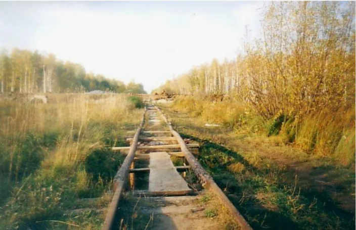 Узкоколейная дорога с деревянными рельсами (для примера)