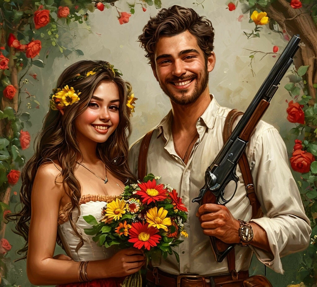 Соединённые штаты дарят России цветы... Но беспокоит ружьё, которое в любой момент может выстрелить)😏