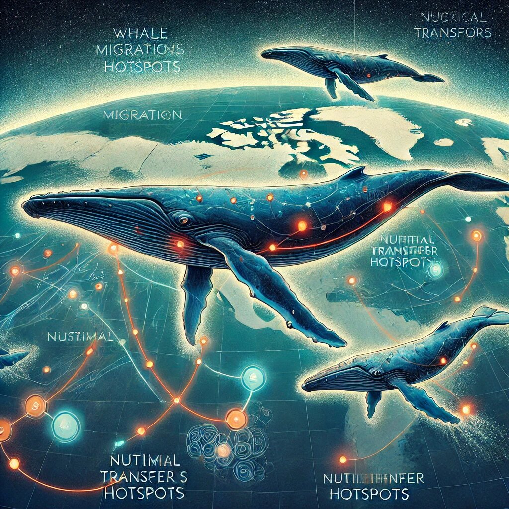изображение карты миграции китов, показывающее их путь. ИИ генерация