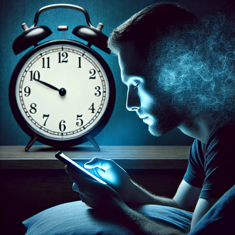 Картинка, символизирующая влияние синего света гаджетов на сон