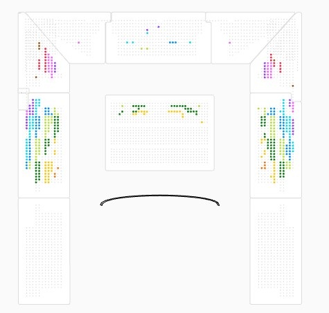 Серые точки - выкупленные места