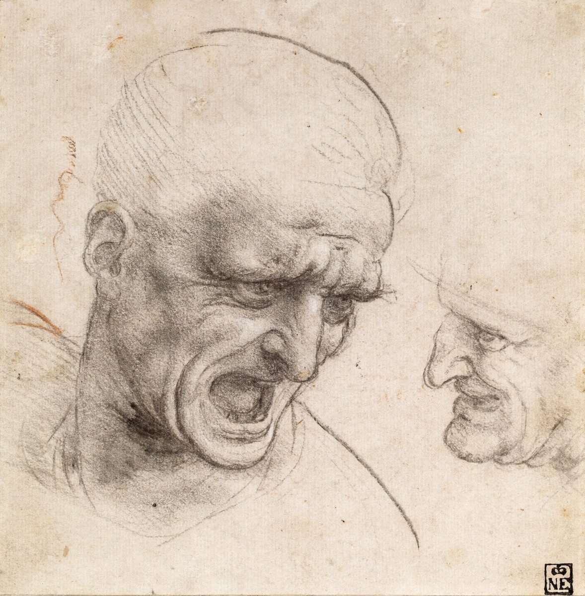 Леонардо да Винчи. «Набросок голов двух воинов» для «Битвы при Ангиари» (ок. 1504–05), Музей изобразительных искусств, Будапешт