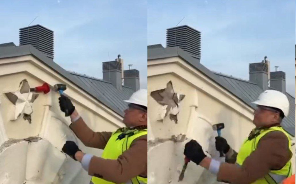 Кадры видео, на котором вице-мэр Таллина Йааму разрушает декоративные элементы