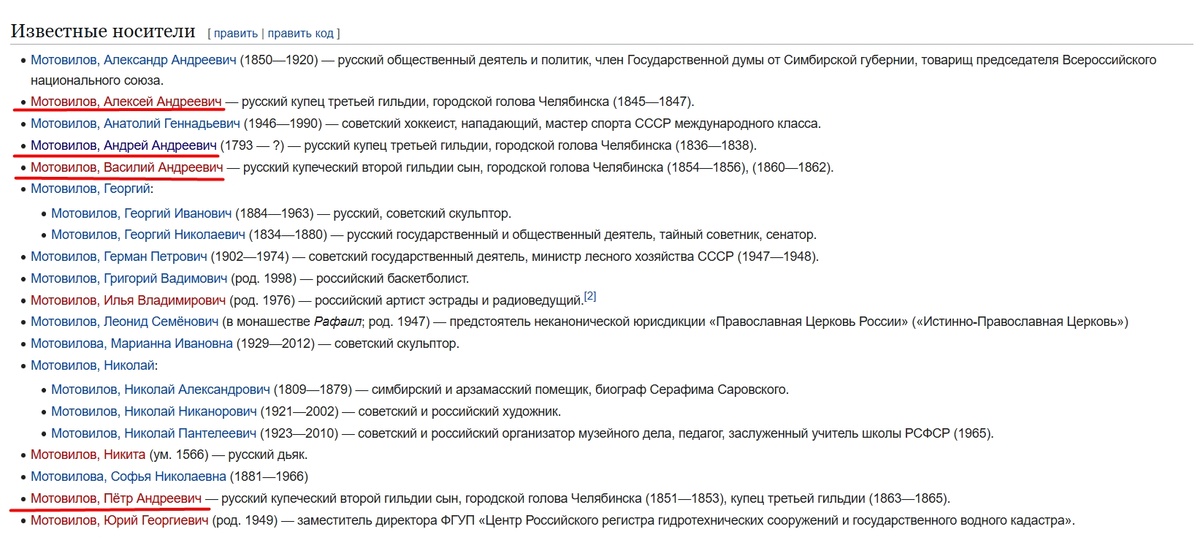 Подчеркнутые Мотовиловы - это все мои