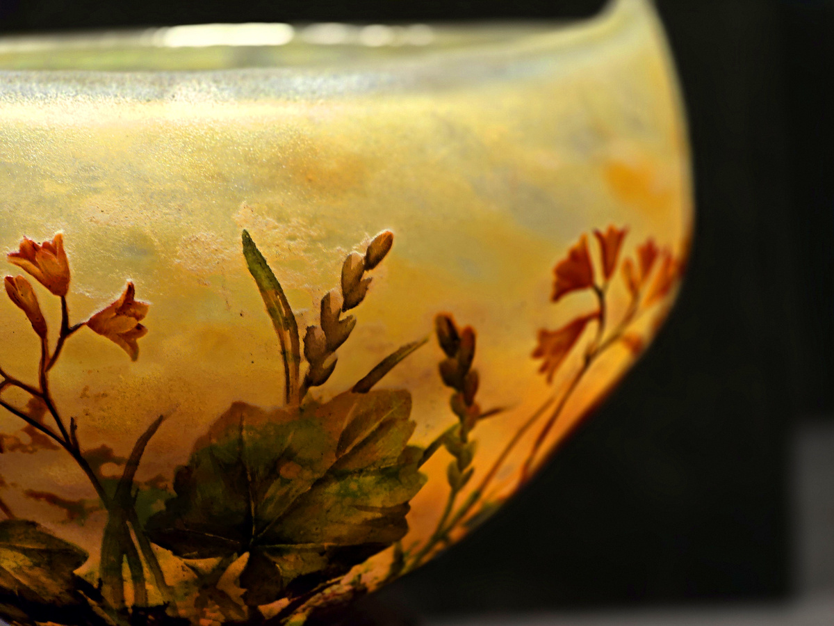 Ваза с изображением гейхеры кроваво-красной, 1900-1905 гг., Daum, из эксппонатов выставки