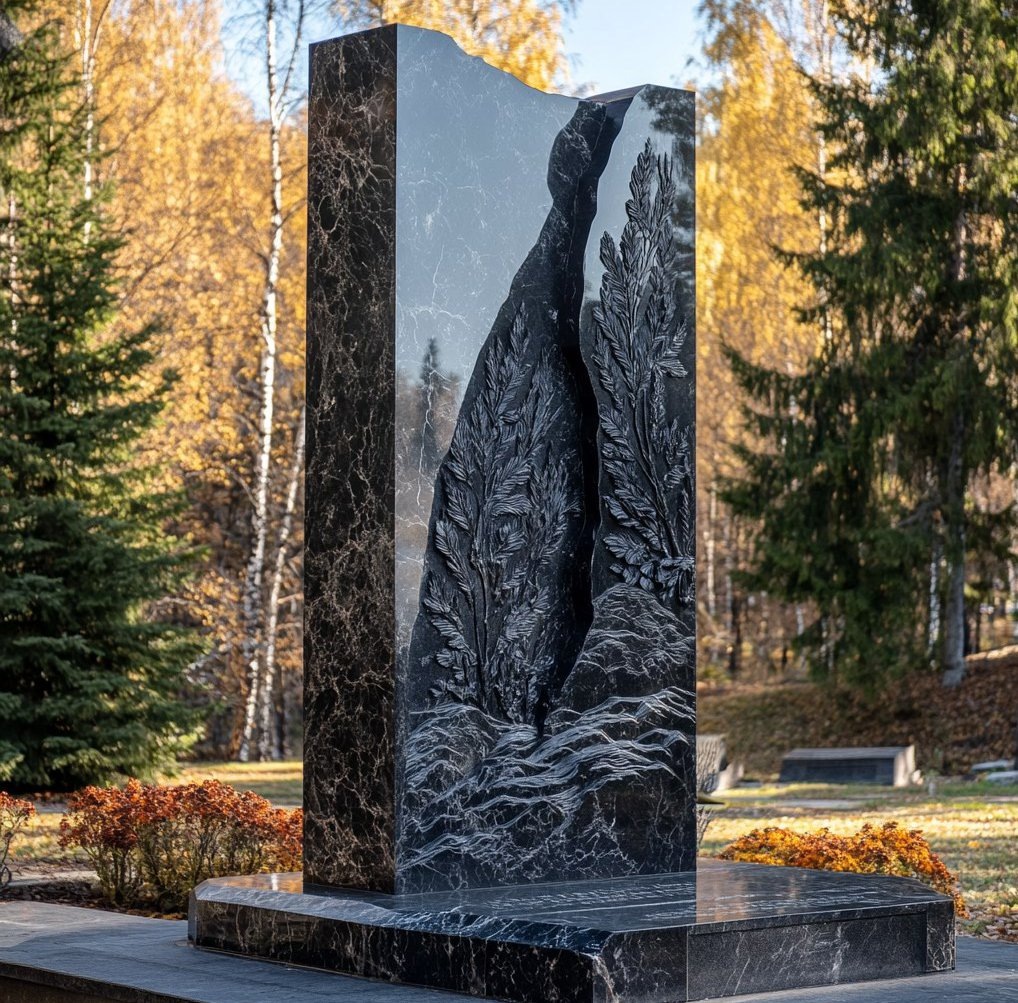 Вертикальная стела на надгробной плите. Гранит Дымовский.