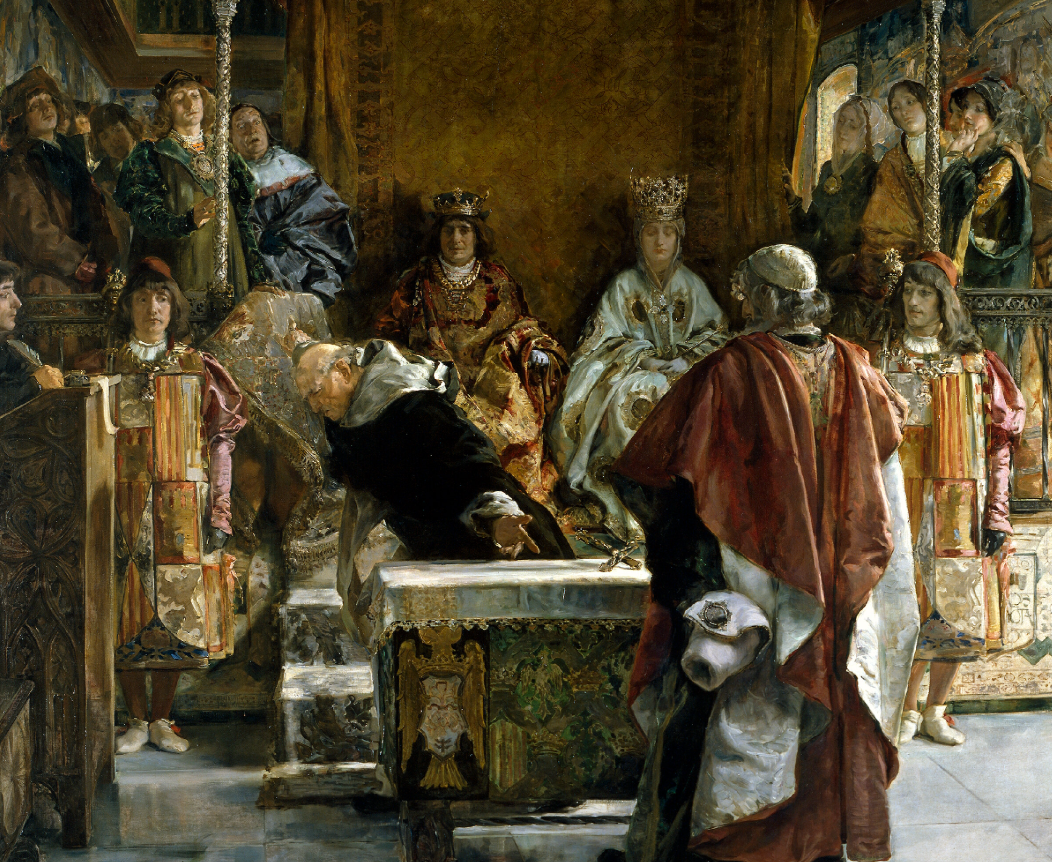 Emilio Sala y Frances "O Grande Inquisidor Tomás de Torquemada se oferece para assinar o Édito de Expulsão dos Judeus da Espanha" (detalhe) / Museu do Prado, Espanha
