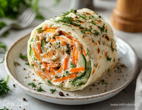 Салат с рыбой в лаваше