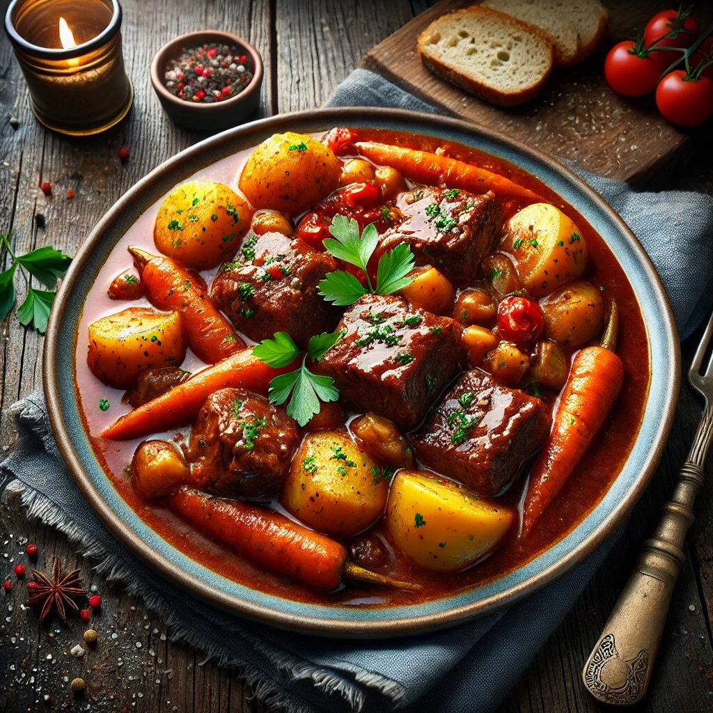 🥘 Тушёная говядина с картофелем и овощами – сытное, ароматное и простое блюдо!