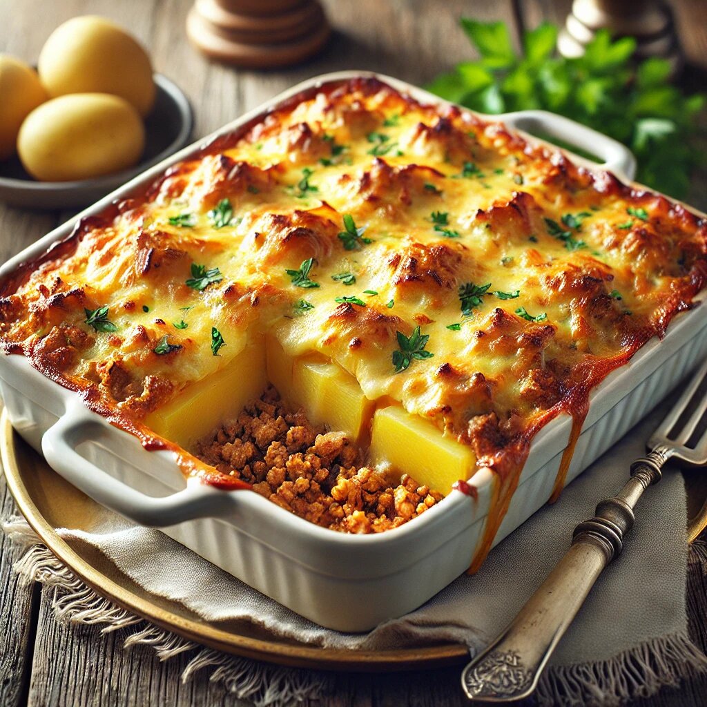 Запеканка с фаршем, картофелем и сыром – простая и вкусная домашняя еда! 🥘🧀