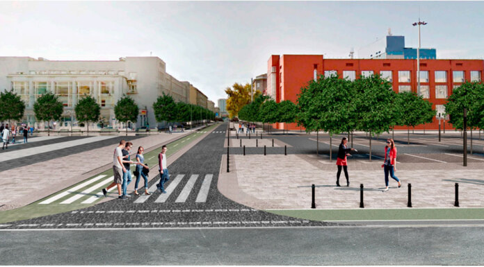    Иллюстрация из проекта благоустройства улицы Ленина 2017 года. Теперь проезжую часть планируют убрать до улицы Урицкого. Фото: green.novo-sibirsk.ru