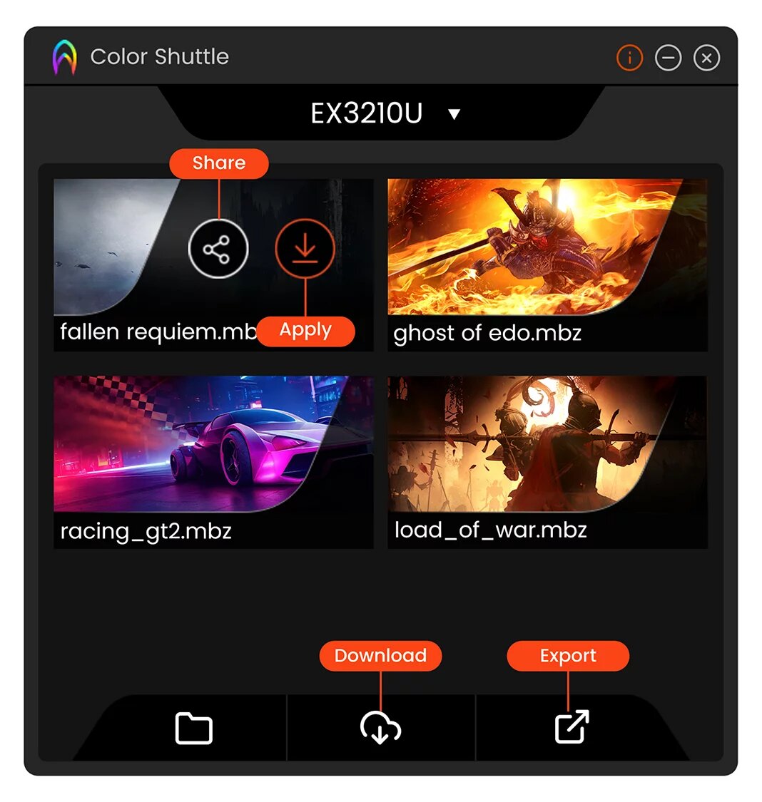 Приложение Color Shuttle на игровом мониторе MOBIUZ EX3210U