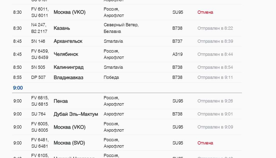   Фото: скриншот онлайн-табло аэропорта Пулково